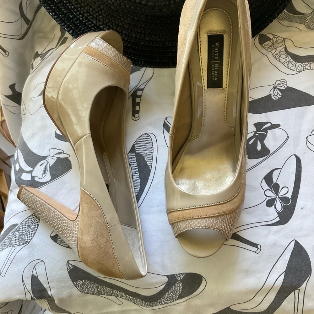 WHBM Patent Leather & Suede Peep Toe Shoes